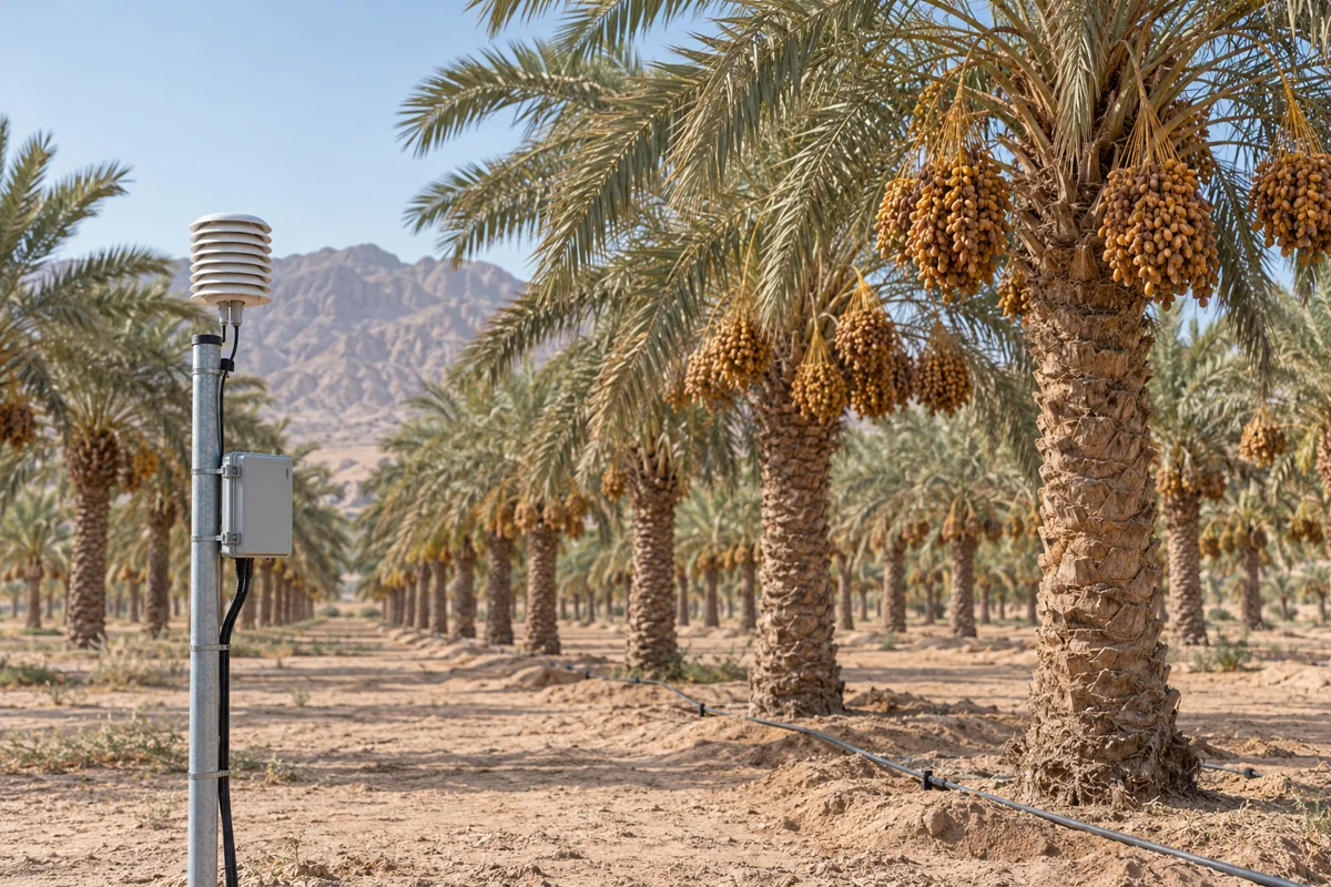 Agricultural sensor adoption with a shielded environmental sensor in a date palm orchard