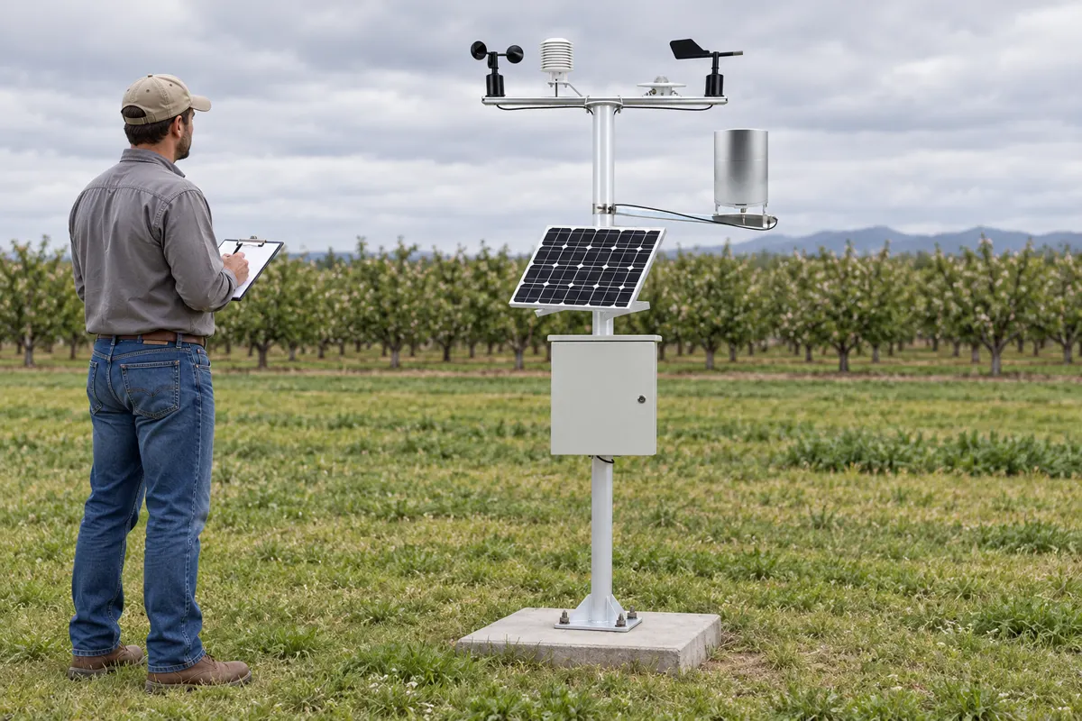 Agricultural weather station siting assessment in an open area beside an orchard