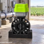Solar-Powered Smart Irrigation Butterfly Valve — ST-A2 — AI-generated agricultural application illustration