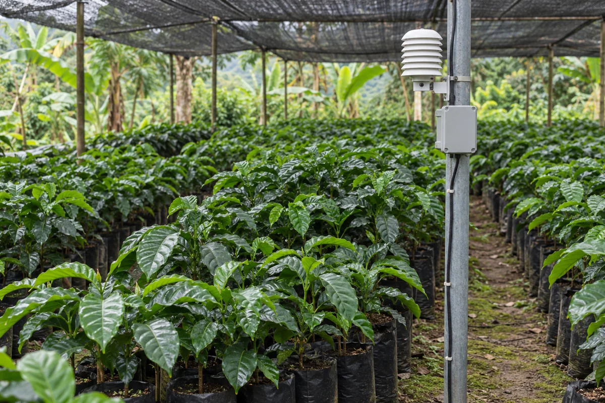 Shielded air temperature and humidity monitoring in a shaded coffee nursery