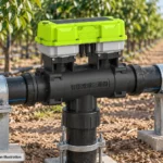 Dual-Outlet Smart Irrigation Valve — ST-A5 — AI-generated agricultural application illustration