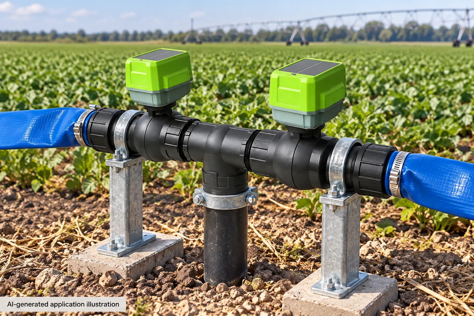 Smart Irrigation Hose Ball Valve — ST-A2 — AI-generated application illustration