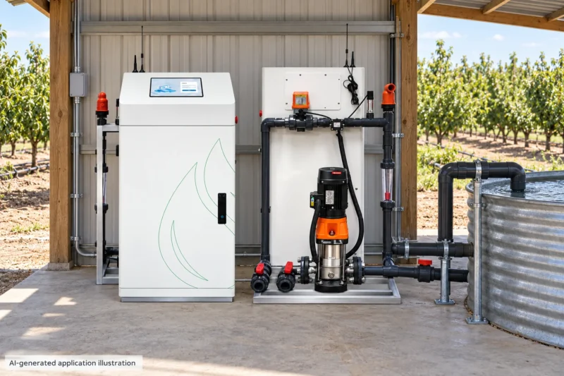 J Series Single-Channel Fertigation Unit — AI-generated agricultural application illustration